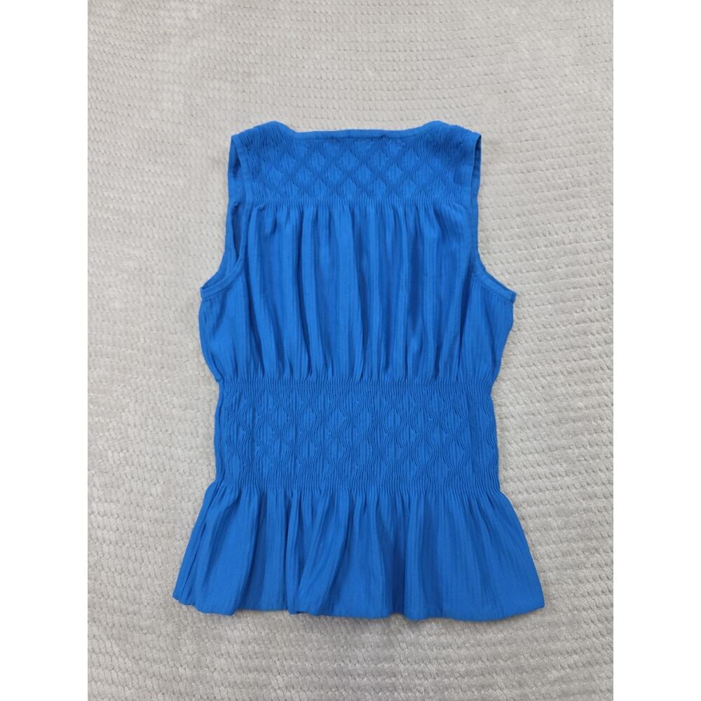 White House Black Market Shirt Womens Large Blue Peplum Sleeveless Stretch Tank - Picture 6 of 7